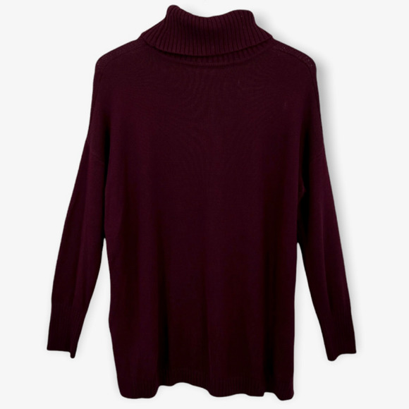 H by Halston Burgundy Red Turtleneck Knit Tunic Sweater Ribbed Detail Size XS - Picture 5 of 9